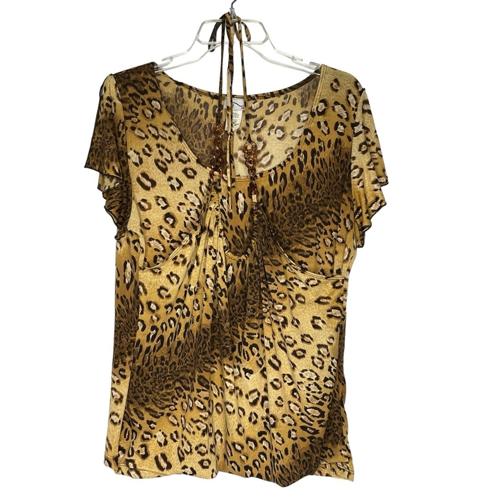 Koi Cheetah Print Petal Sleeve Halter‎ With Beads Covering Front Women's 2XL Top